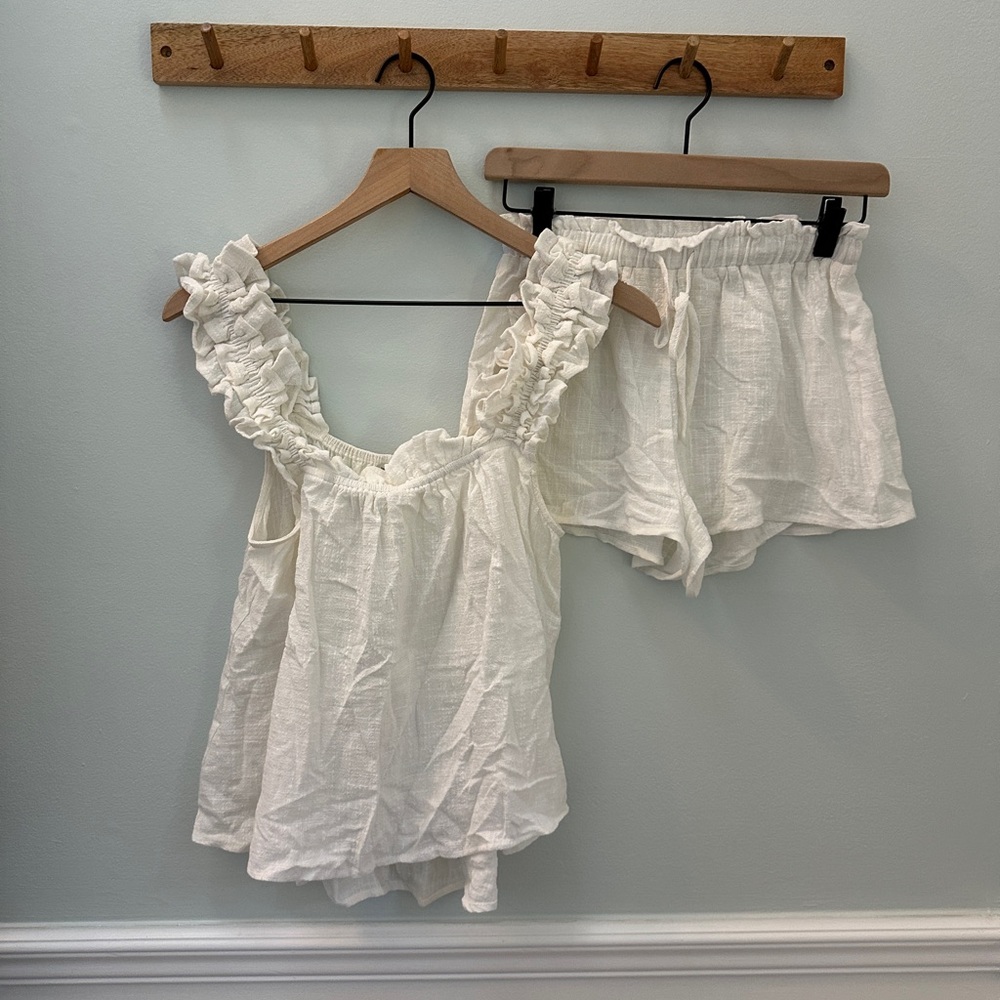 Lulu's Ivory Ruffle Strap Sleep Set - Tank & Shorts